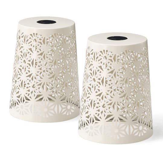 Glitzhome® 17.5" Iron Geometric Pattern Solar Garden Stool Set